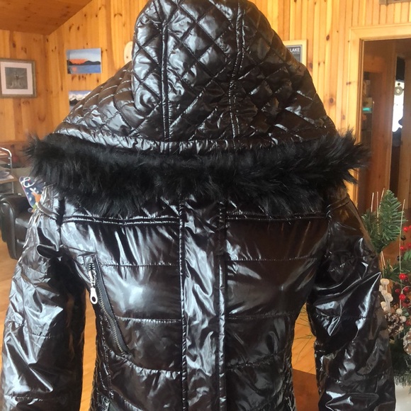 Rampage Shiny Faux Fur Puffer Jacket - Picture 2 of 12